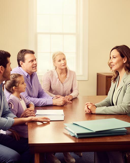 Familia conversando con una profesional en un despacho acogedor